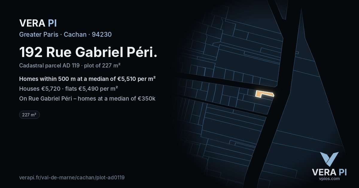 192 Rue Gabriel Péri, Cachan at night – the plot lit, the parcels around coloured by the prices near them