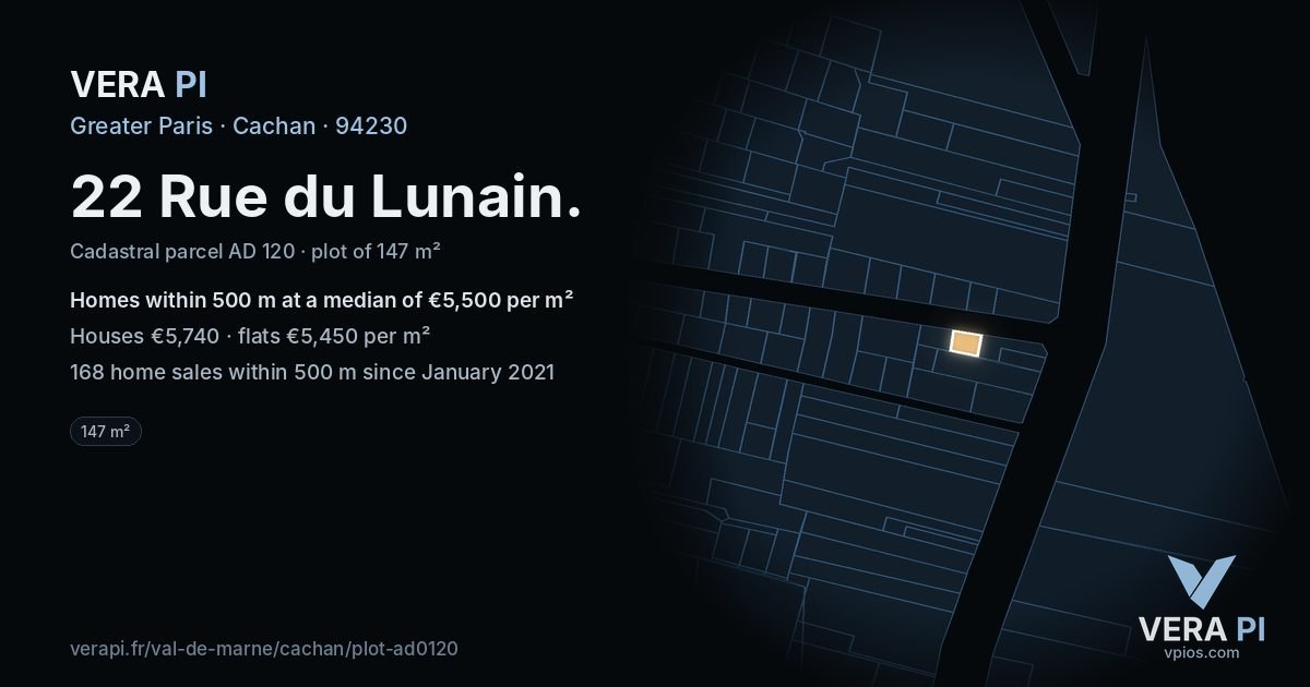 22 Rue du Lunain, Cachan at night – the plot lit, the parcels around coloured by the prices near them
