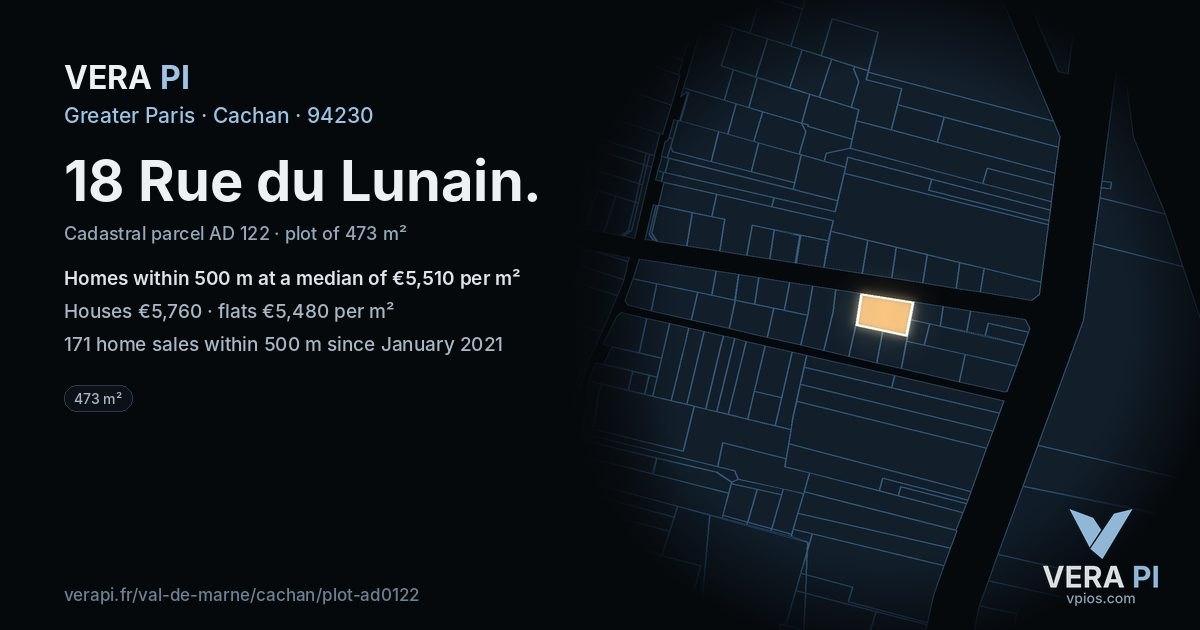 18 Rue du Lunain, Cachan at night – the plot lit, the parcels around coloured by the prices near them