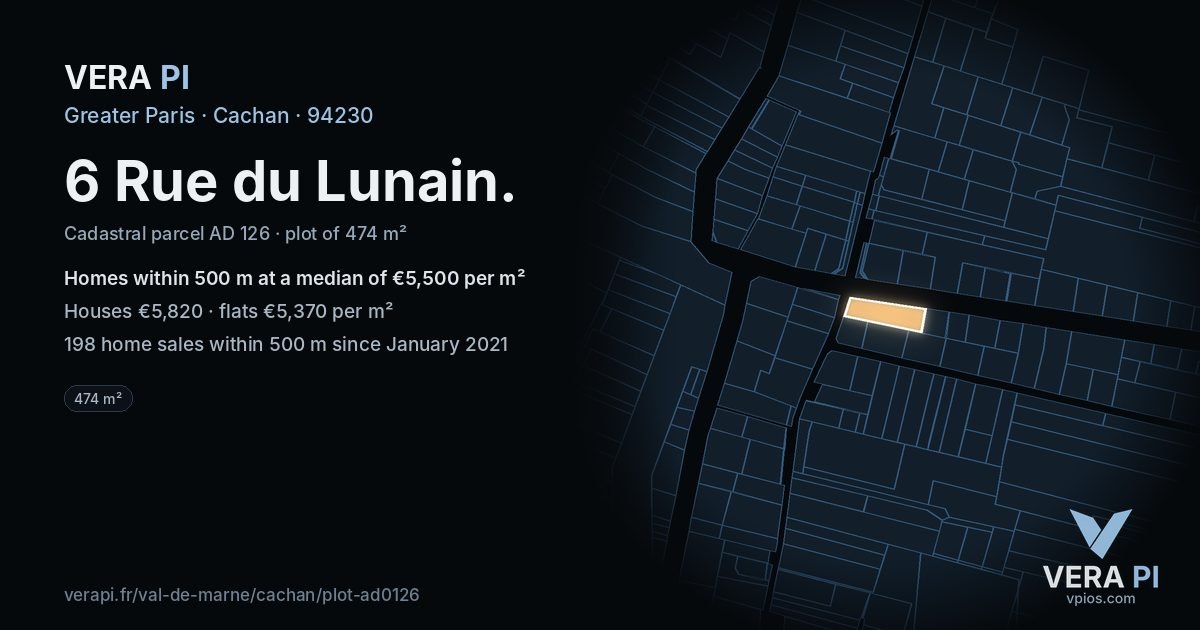 6 Rue du Lunain, Cachan at night – the plot lit, the parcels around coloured by the prices near them