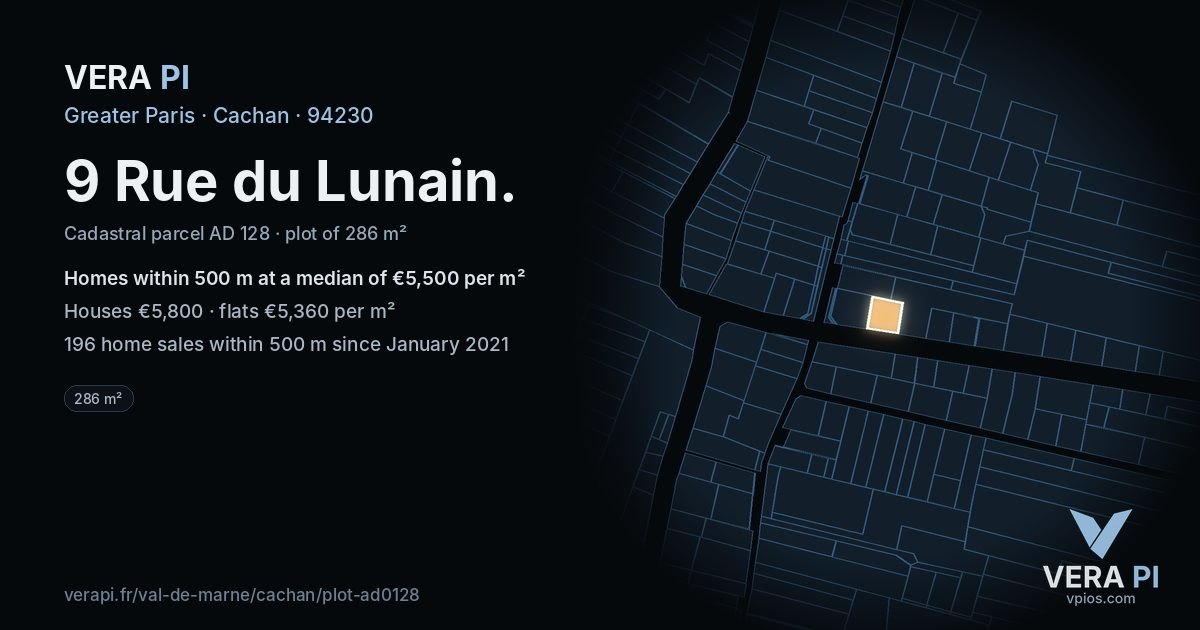 9 Rue du Lunain, Cachan at night – the plot lit, the parcels around coloured by the prices near them