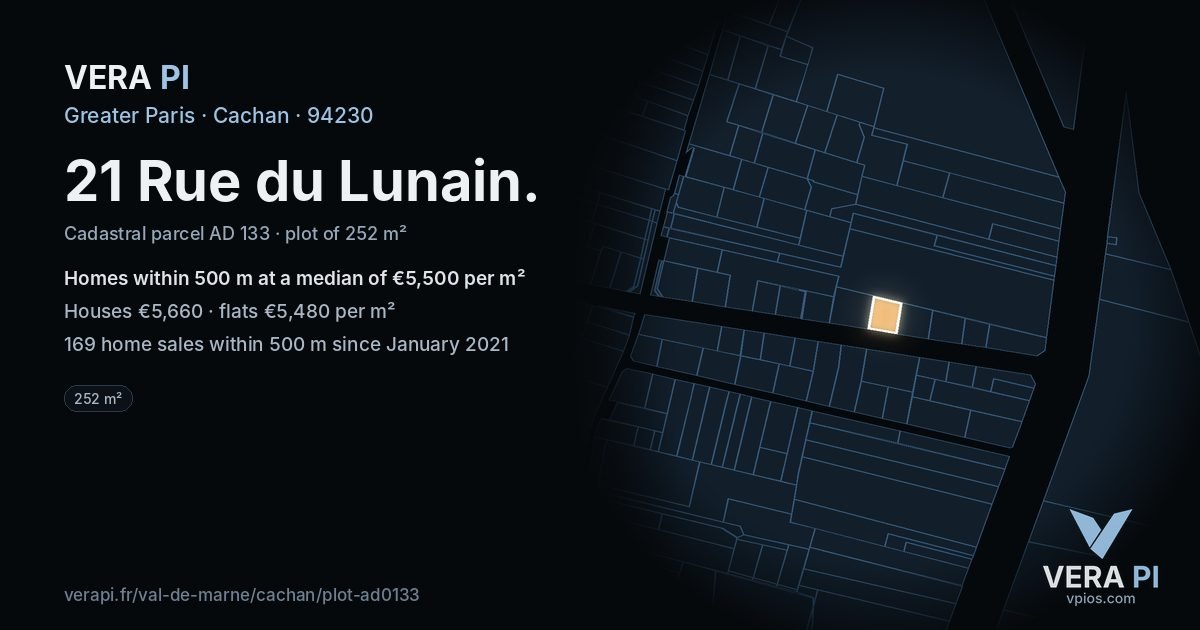21 Rue du Lunain, Cachan at night – the plot lit, the parcels around coloured by the prices near them