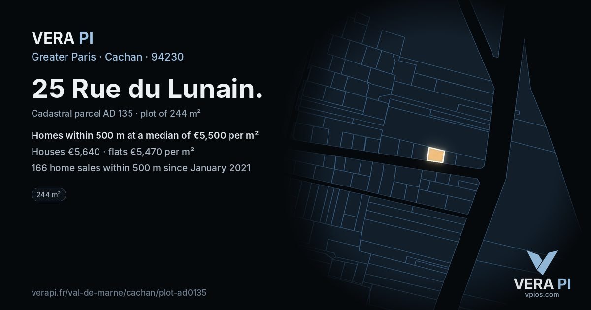 25 Rue du Lunain, Cachan at night – the plot lit, the parcels around coloured by the prices near them