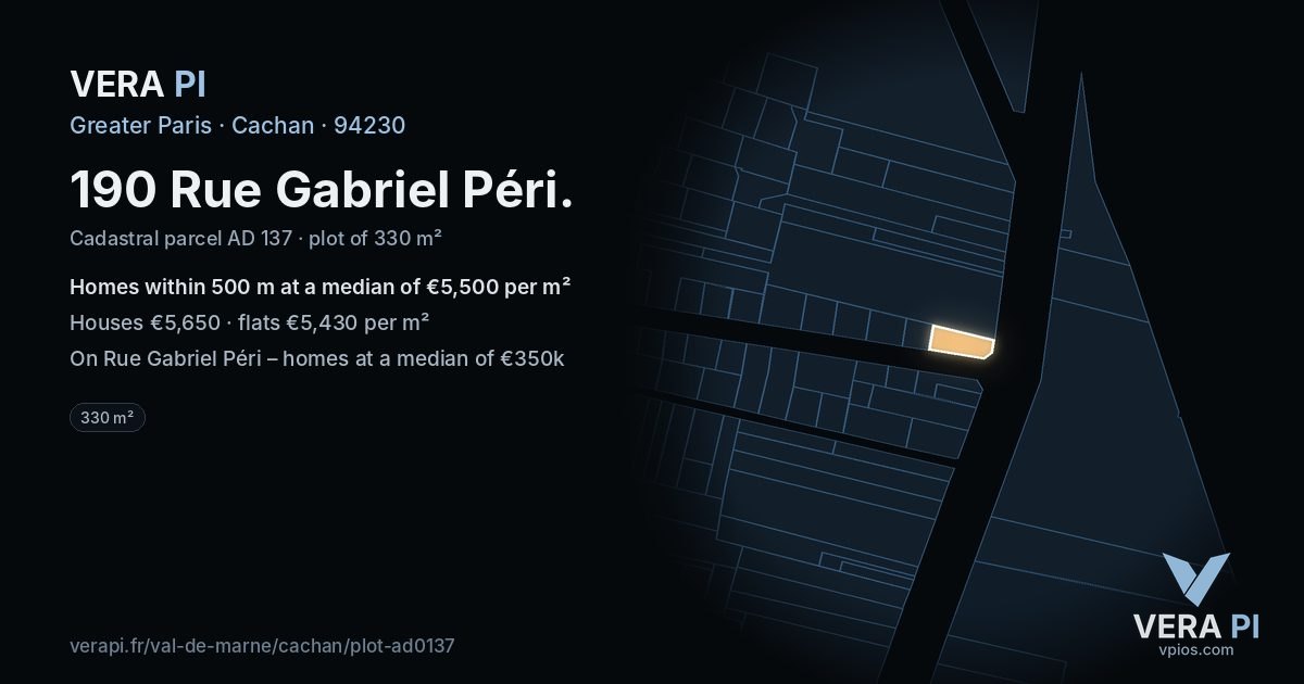 190 Rue Gabriel Péri, Cachan at night – the plot lit, the parcels around coloured by the prices near them