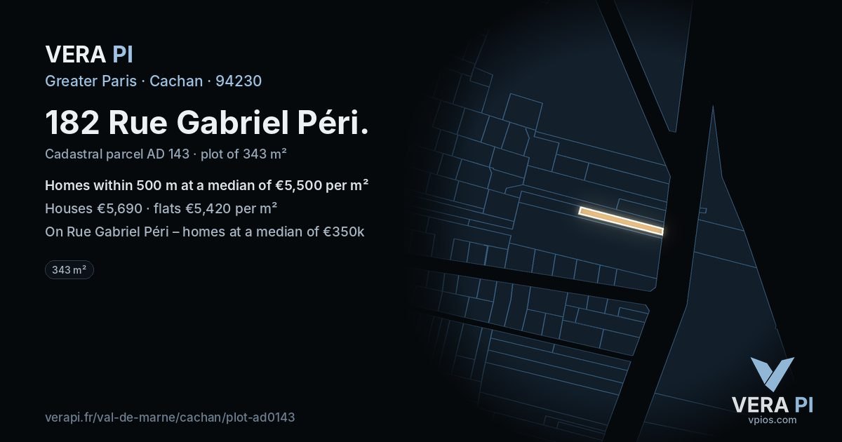 182 Rue Gabriel Péri, Cachan at night – the plot lit, the parcels around coloured by the prices near them