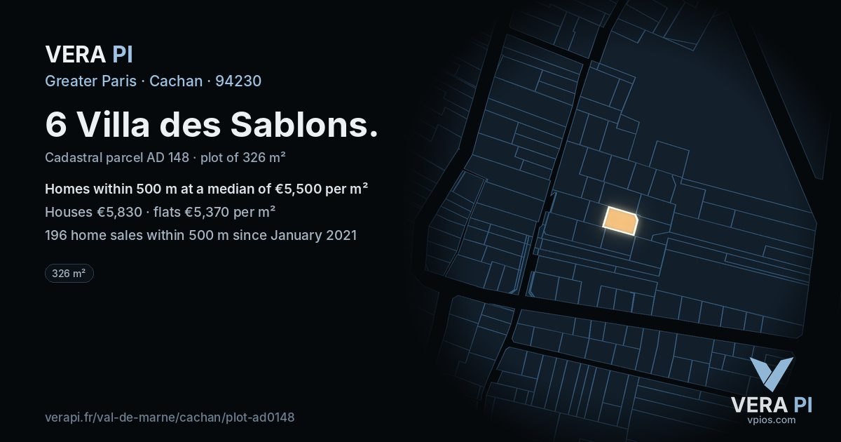 6 Villa des Sablons, Cachan at night – the plot lit, the parcels around coloured by the prices near them