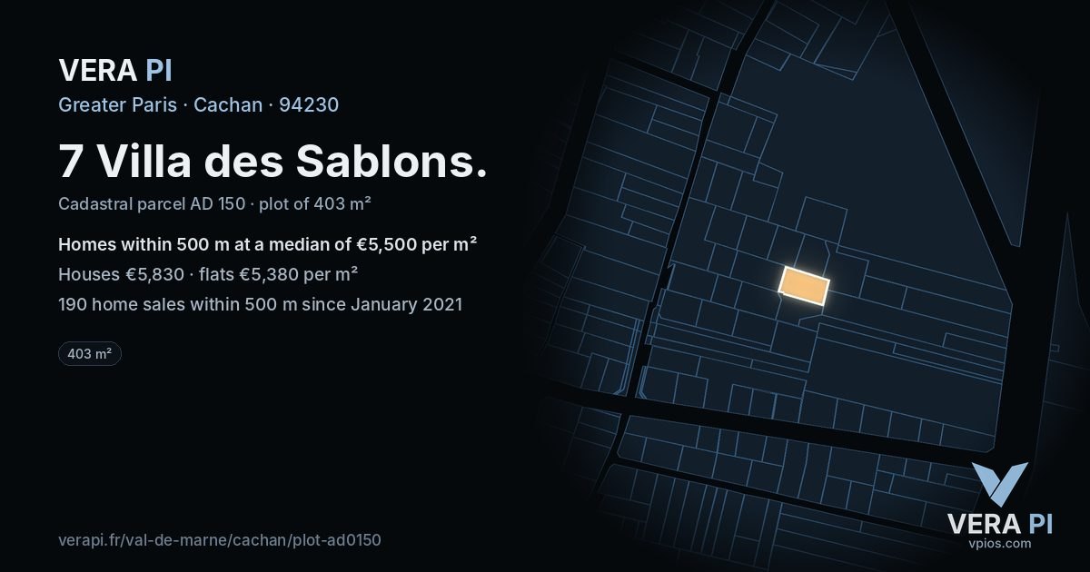 7 Villa des Sablons, Cachan at night – the plot lit, the parcels around coloured by the prices near them