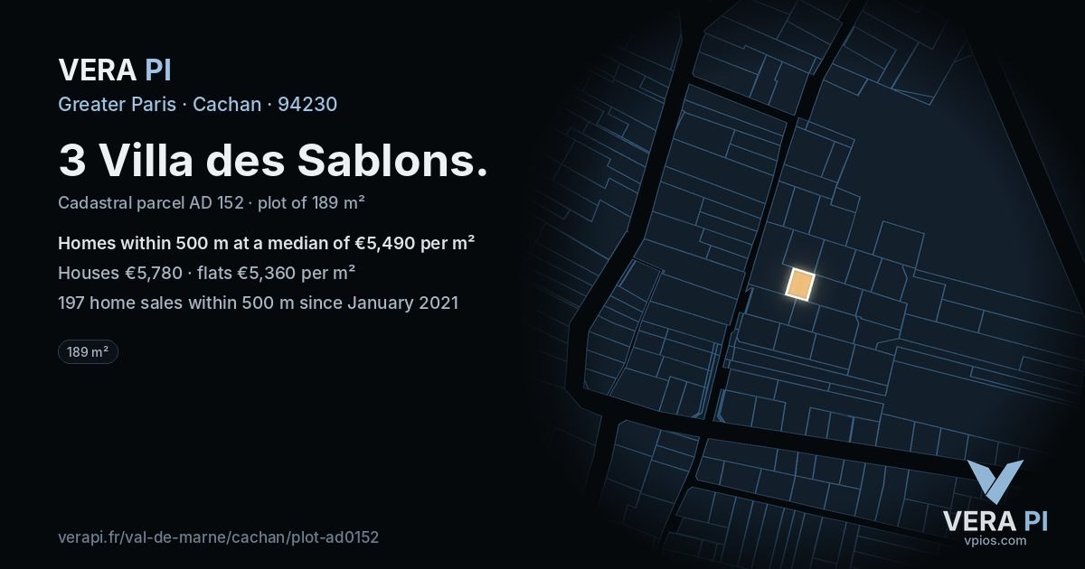 3 Villa des Sablons, Cachan at night – the plot lit, the parcels around coloured by the prices near them