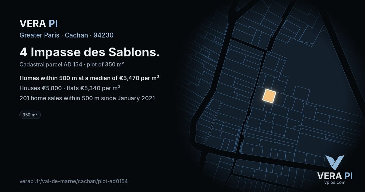 4 Impasse des Sablons, Cachan at night – the plot lit, the parcels around coloured by the prices near them