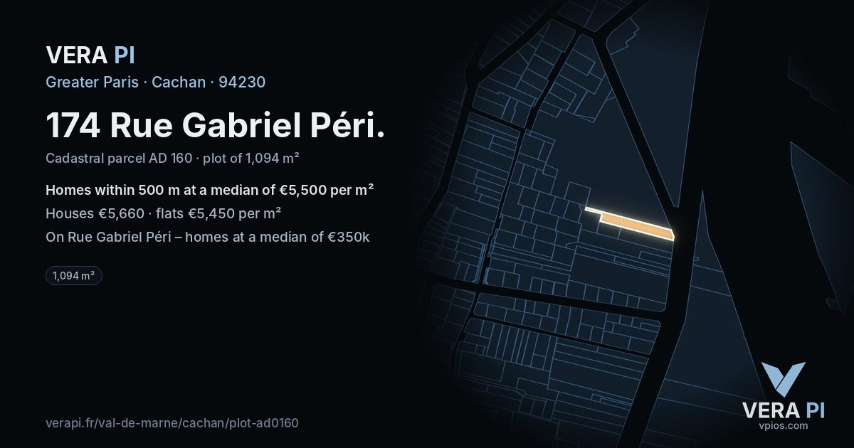 174 Rue Gabriel Péri, Cachan at night – the plot lit, the parcels around coloured by the prices near them