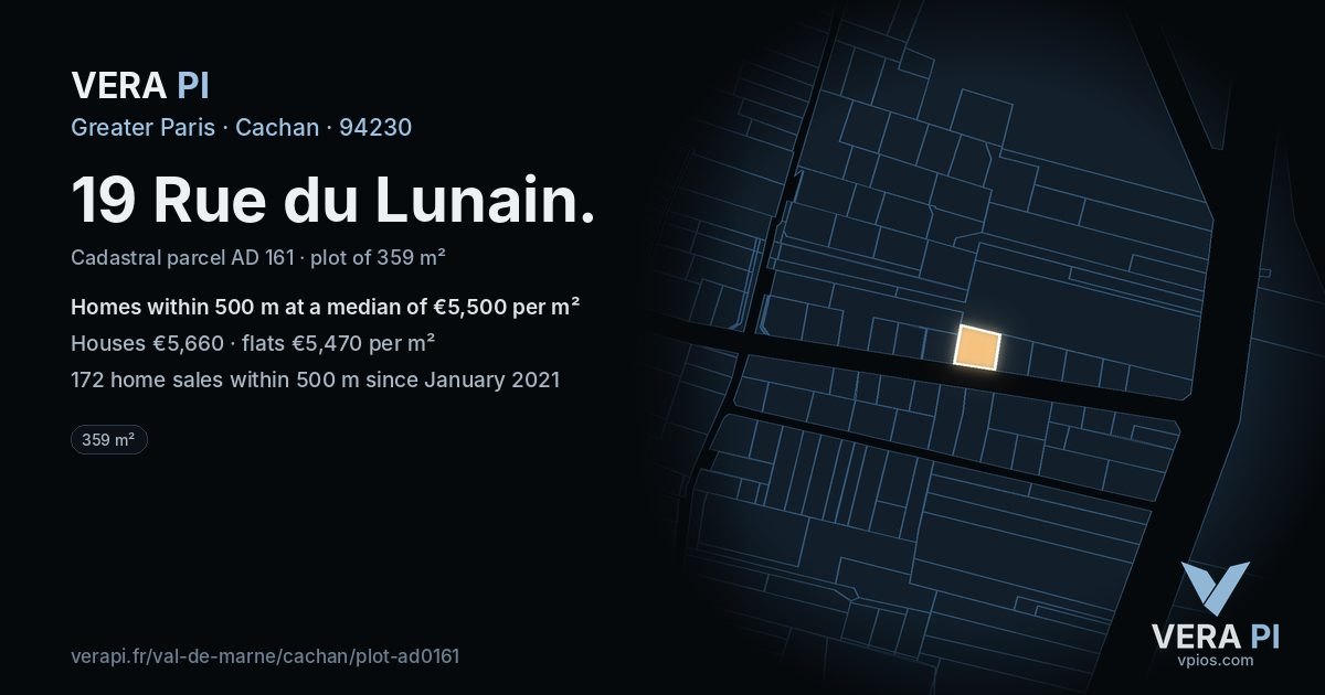 19 Rue du Lunain, Cachan at night – the plot lit, the parcels around coloured by the prices near them