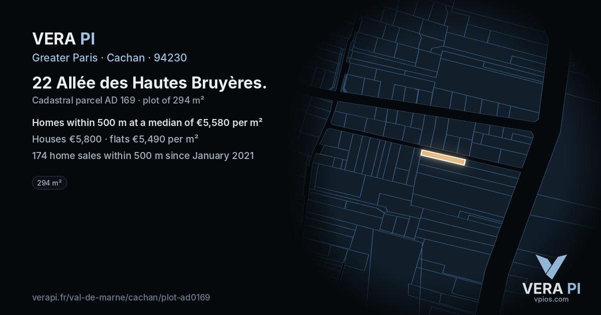 22 Allée des Hautes Bruyères, Cachan at night – the plot lit, the parcels around coloured by the prices near them