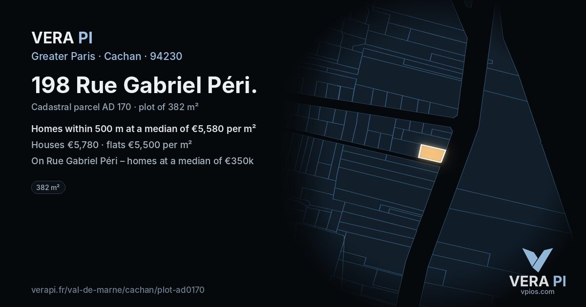 198 Rue Gabriel Péri, Cachan at night – the plot lit, the parcels around coloured by the prices near them