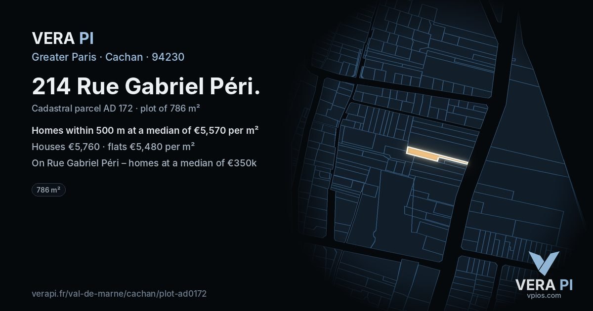 214 Rue Gabriel Péri, Cachan at night – the plot lit, the parcels around coloured by the prices near them