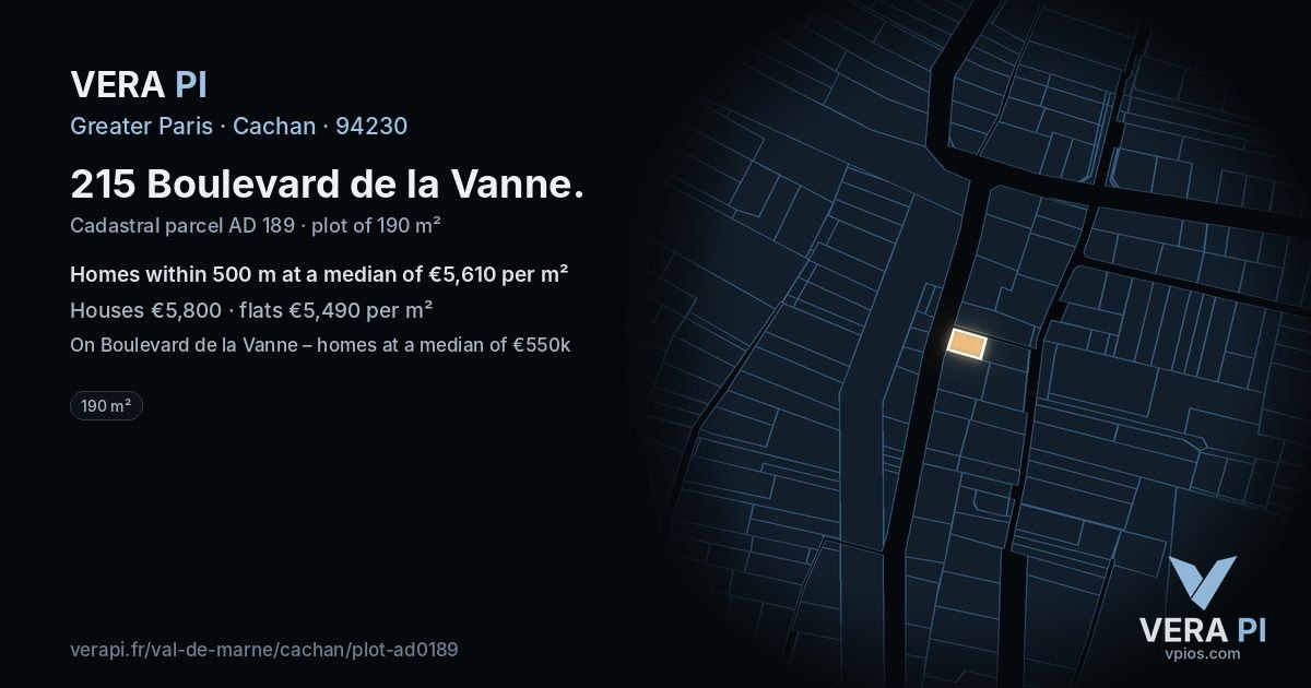 215 Boulevard de la Vanne, Cachan at night – the plot lit, the parcels around coloured by the prices near them