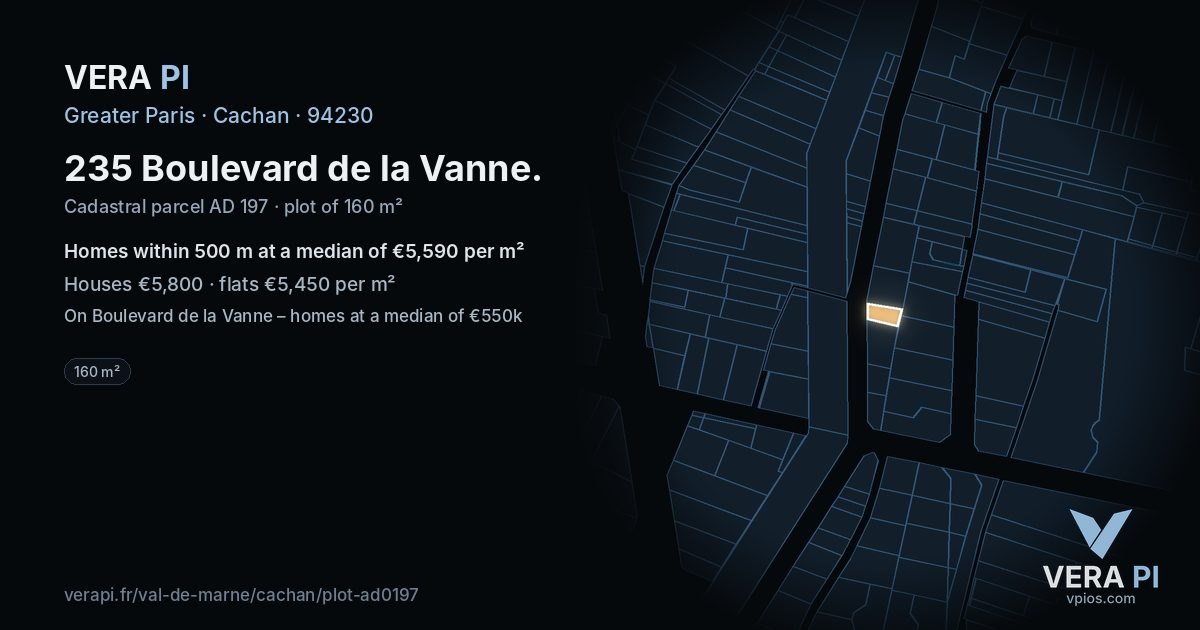 235 Boulevard de la Vanne, Cachan at night – the plot lit, the parcels around coloured by the prices near them