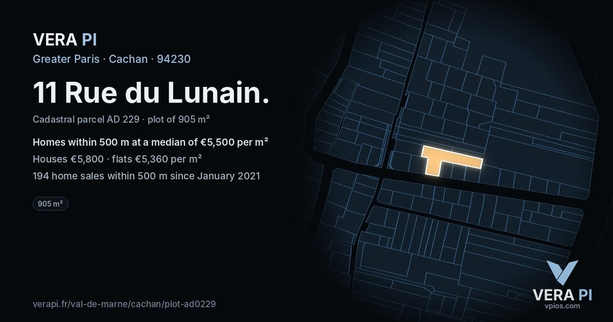 11 Rue du Lunain, Cachan at night – the plot lit, the parcels around coloured by the prices near them