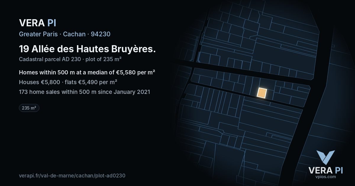 19 Allée des Hautes Bruyères, Cachan at night – the plot lit, the parcels around coloured by the prices near them