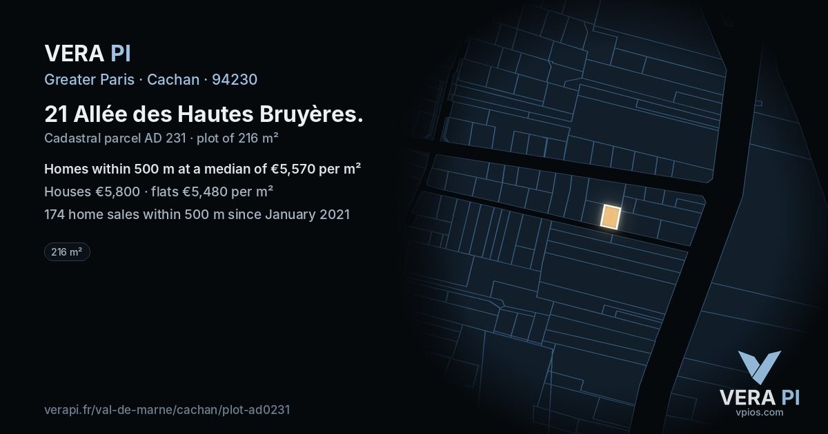 21 Allée des Hautes Bruyères, Cachan at night – the plot lit, the parcels around coloured by the prices near them