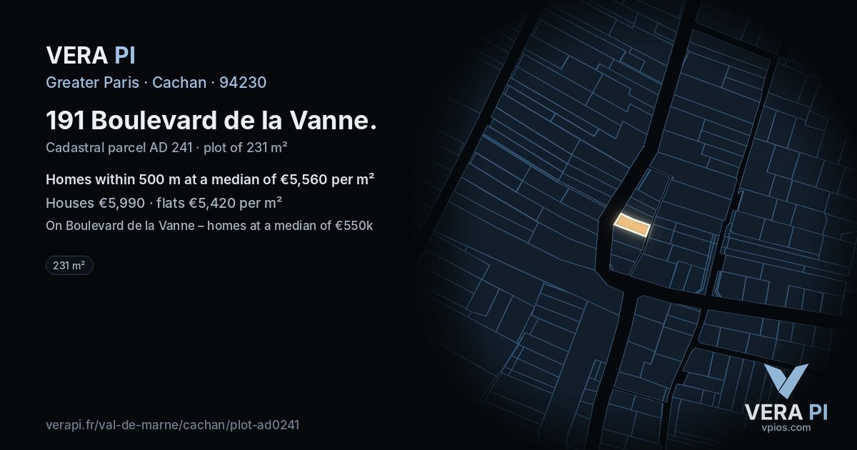 191 Boulevard de la Vanne, Cachan at night – the plot lit, the parcels around coloured by the prices near them