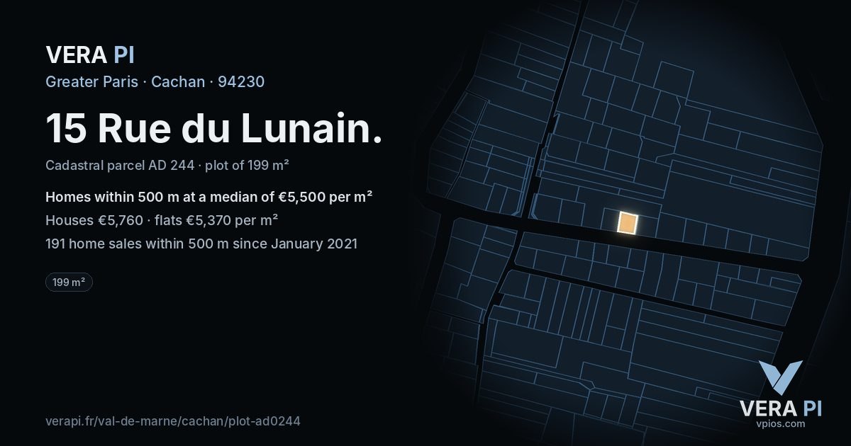 15 Rue du Lunain, Cachan at night – the plot lit, the parcels around coloured by the prices near them
