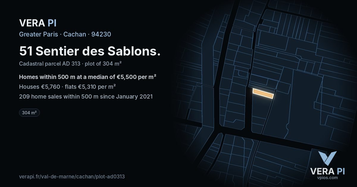 51 Sentier des Sablons, Cachan at night – the plot lit, the parcels around coloured by the prices near them