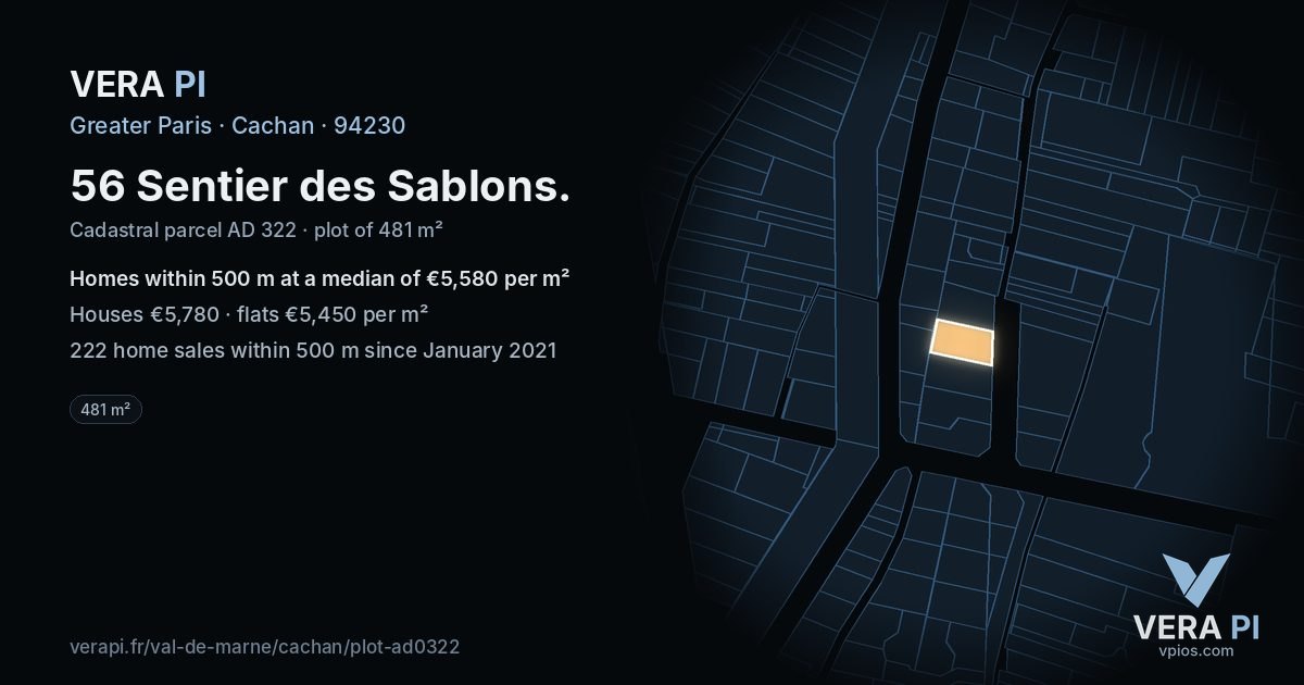 56 Sentier des Sablons, Cachan at night – the plot lit, the parcels around coloured by the prices near them