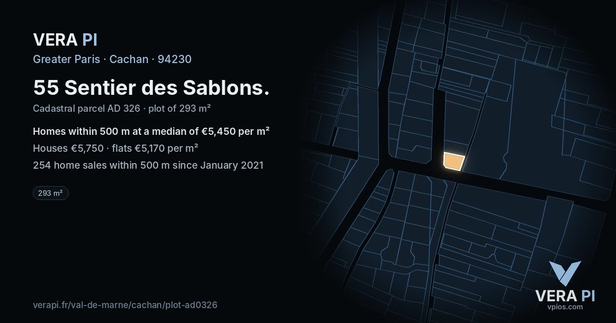 55 Sentier des Sablons, Cachan at night – the plot lit, the parcels around coloured by the prices near them