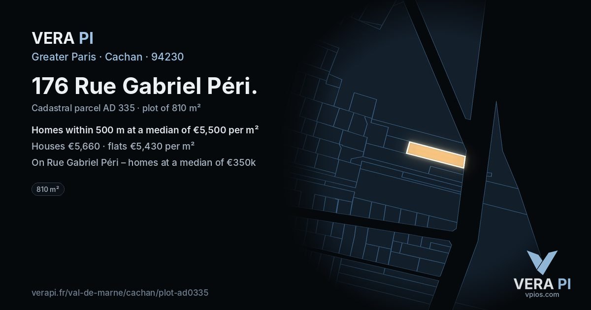 176 Rue Gabriel Péri, Cachan at night – the plot lit, the parcels around coloured by the prices near them