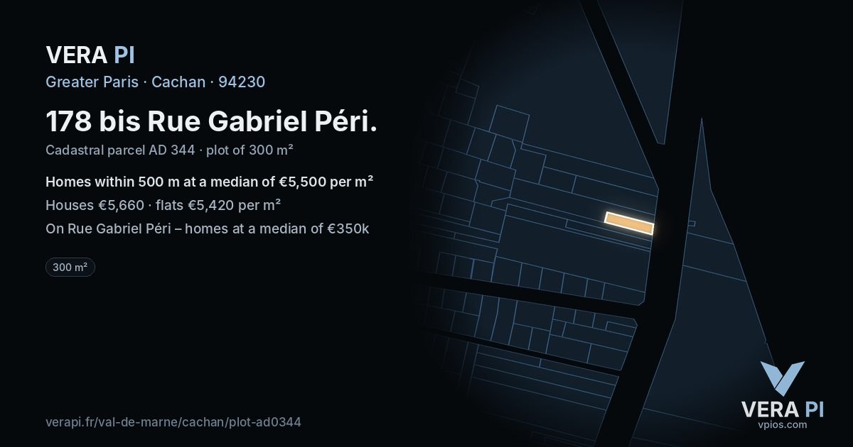 178 bis Rue Gabriel Péri, Cachan at night – the plot lit, the parcels around coloured by the prices near them