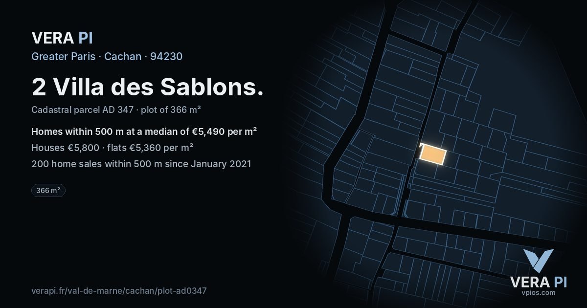 2 Villa des Sablons, Cachan at night – the plot lit, the parcels around coloured by the prices near them