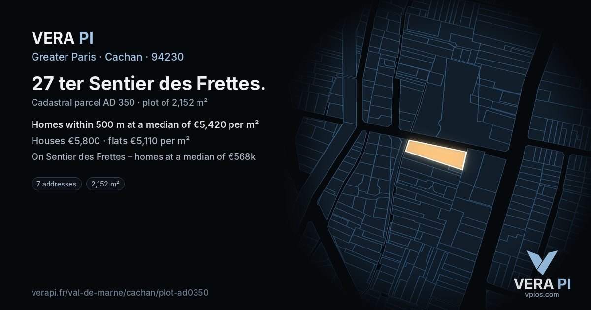 27 ter Sentier des Frettes, Cachan at night – the plot lit, the parcels around coloured by the prices near them