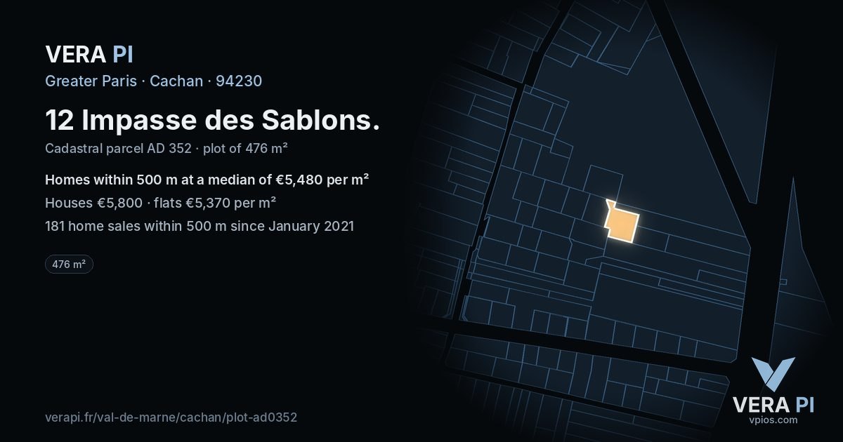 12 Impasse des Sablons, Cachan at night – the plot lit, the parcels around coloured by the prices near them