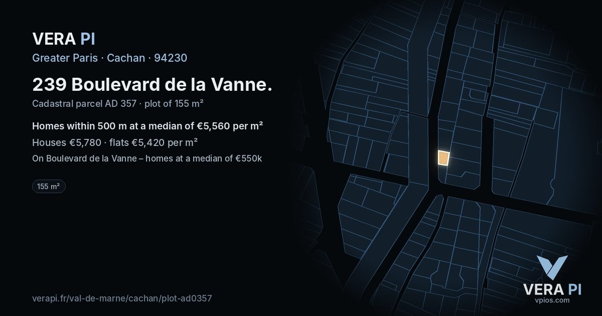 239 Boulevard de la Vanne, Cachan at night – the plot lit, the parcels around coloured by the prices near them