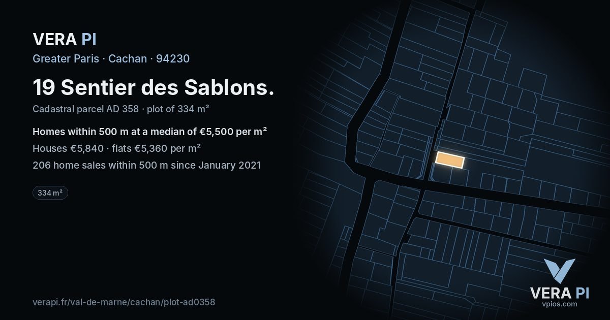 19 Sentier des Sablons, Cachan at night – the plot lit, the parcels around coloured by the prices near them
