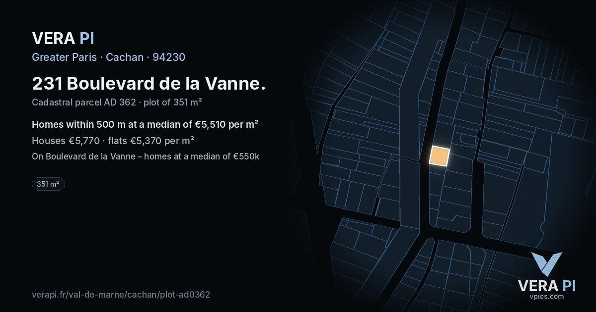 231 Boulevard de la Vanne, Cachan at night – the plot lit, the parcels around coloured by the prices near them