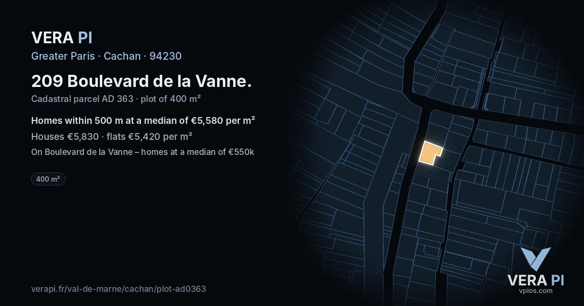 209 Boulevard de la Vanne, Cachan at night – the plot lit, the parcels around coloured by the prices near them