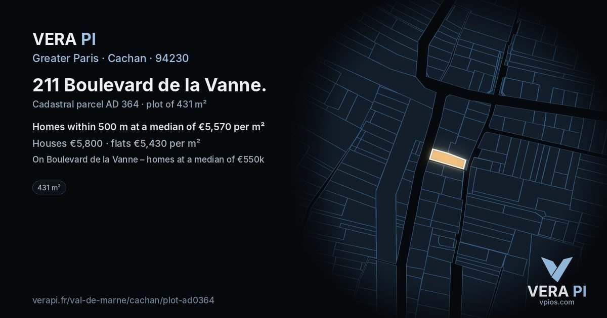 211 Boulevard de la Vanne, Cachan at night – the plot lit, the parcels around coloured by the prices near them