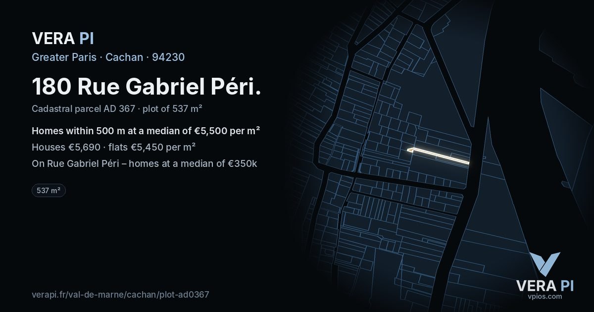 180 Rue Gabriel Péri, Cachan at night – the plot lit, the parcels around coloured by the prices near them