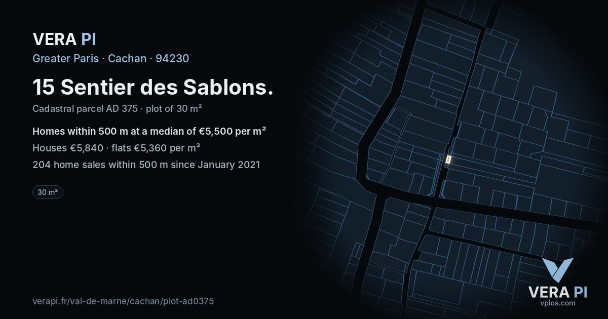 15 Sentier des Sablons, Cachan at night – the plot lit, the parcels around coloured by the prices near them