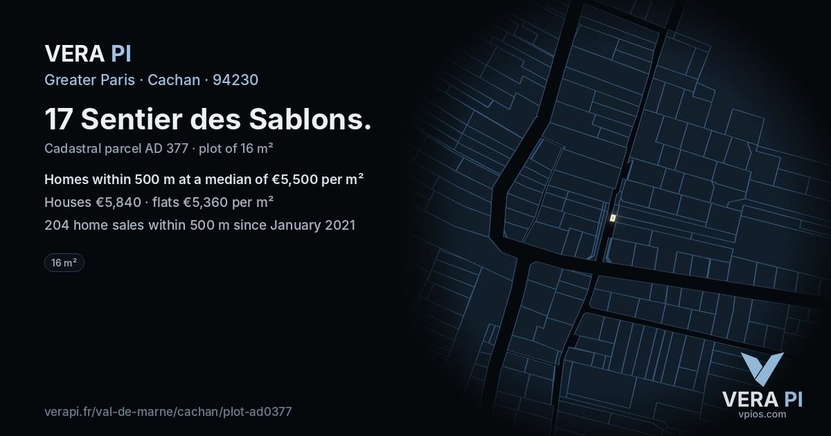 17 Sentier des Sablons, Cachan at night – the plot lit, the parcels around coloured by the prices near them
