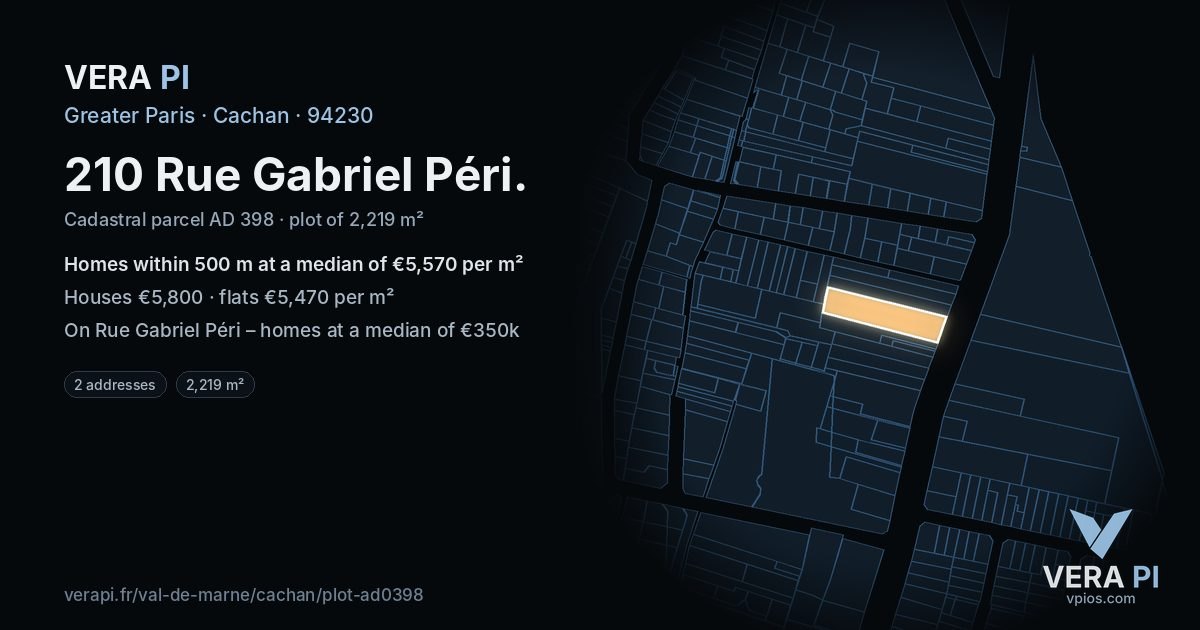 210 Rue Gabriel Péri, Cachan at night – the plot lit, the parcels around coloured by the prices near them