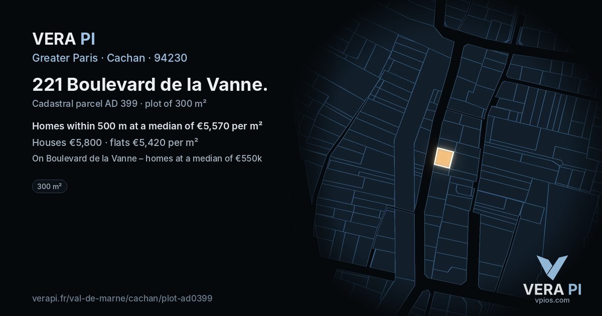 221 Boulevard de la Vanne, Cachan at night – the plot lit, the parcels around coloured by the prices near them