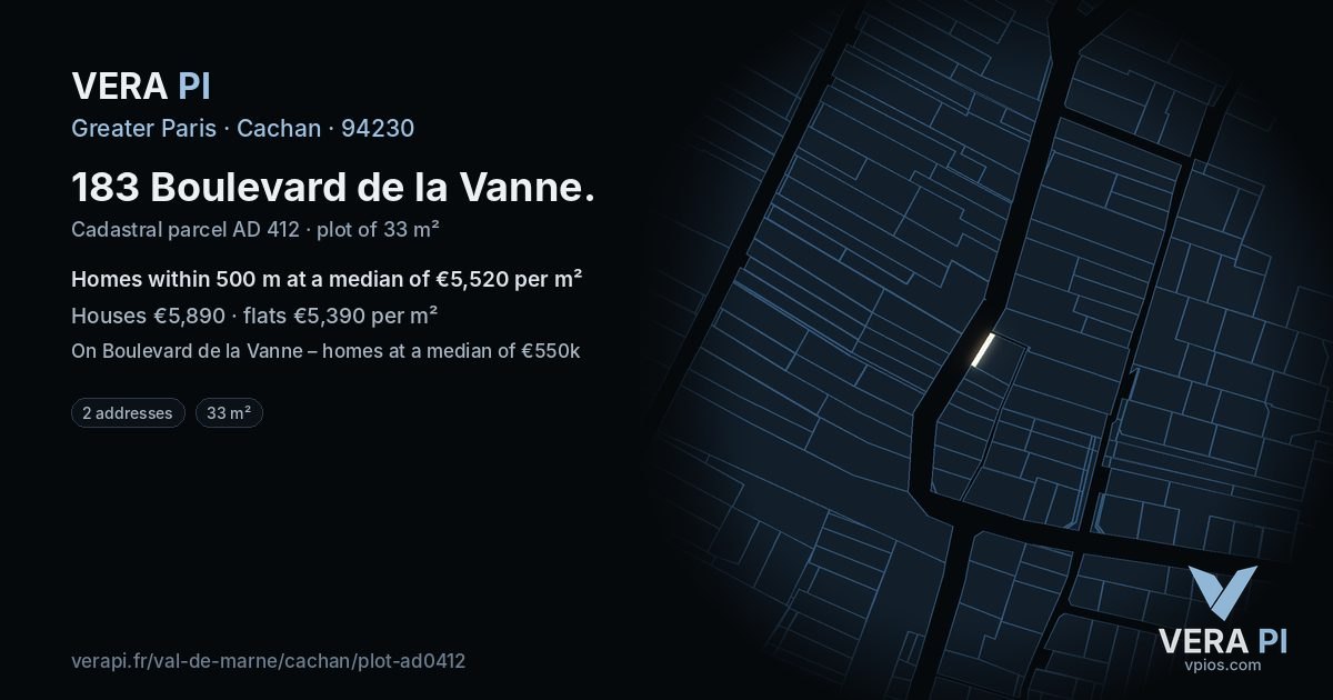 183 Boulevard de la Vanne, Cachan at night – the plot lit, the parcels around coloured by the prices near them