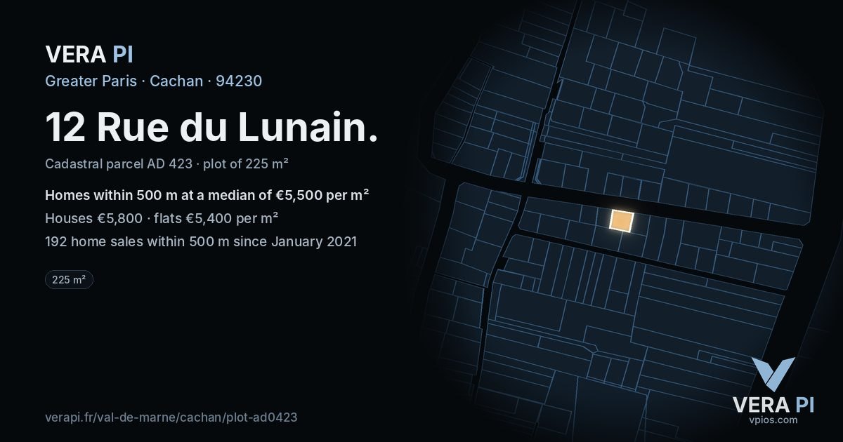 12 Rue du Lunain, Cachan at night – the plot lit, the parcels around coloured by the prices near them