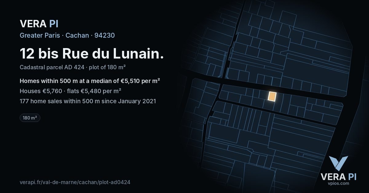 12 bis Rue du Lunain, Cachan at night – the plot lit, the parcels around coloured by the prices near them