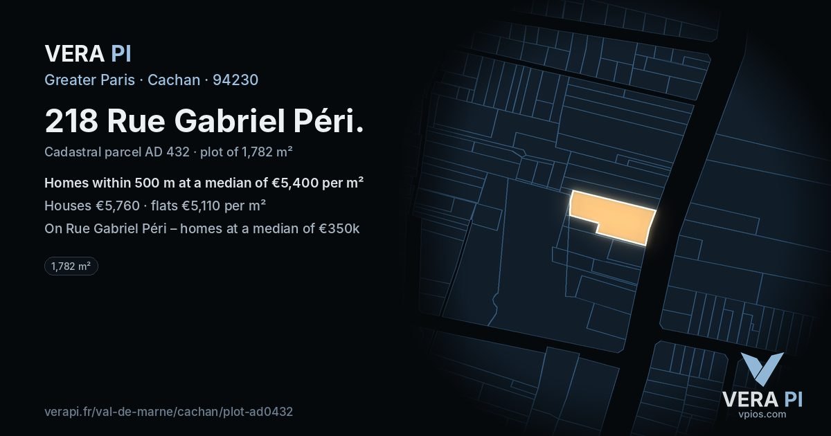 218 Rue Gabriel Péri, Cachan at night – the plot lit, the parcels around coloured by the prices near them