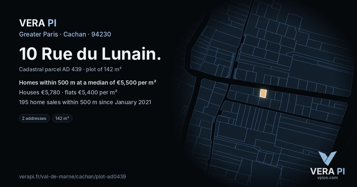 10 Rue du Lunain, Cachan at night – the plot lit, the parcels around coloured by the prices near them