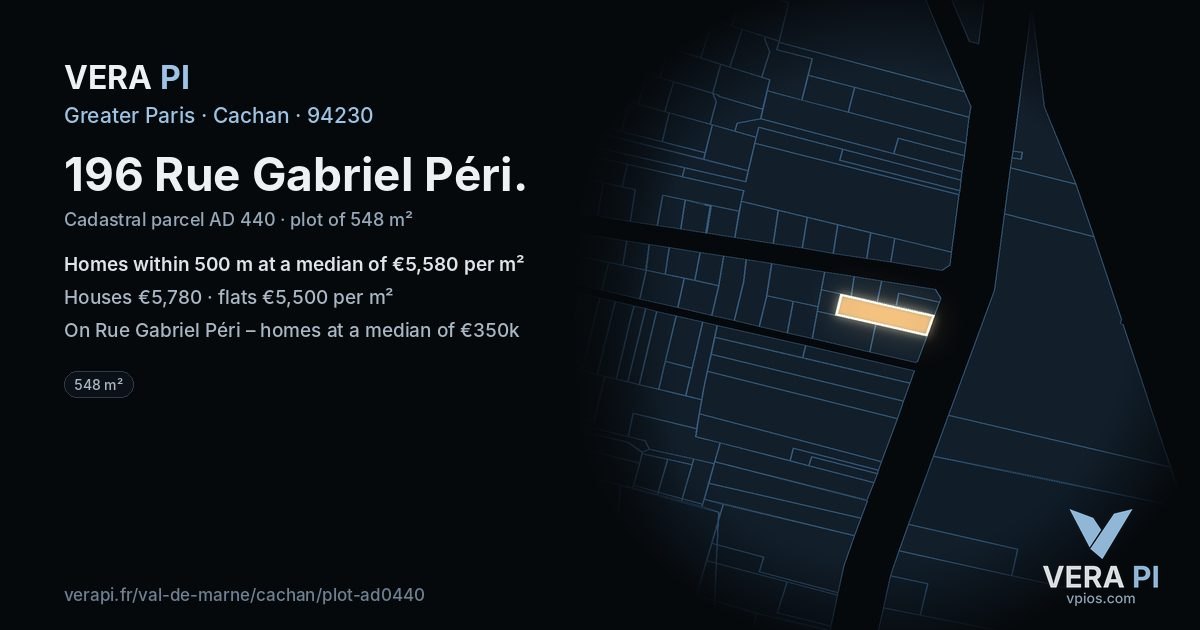 196 Rue Gabriel Péri, Cachan at night – the plot lit, the parcels around coloured by the prices near them