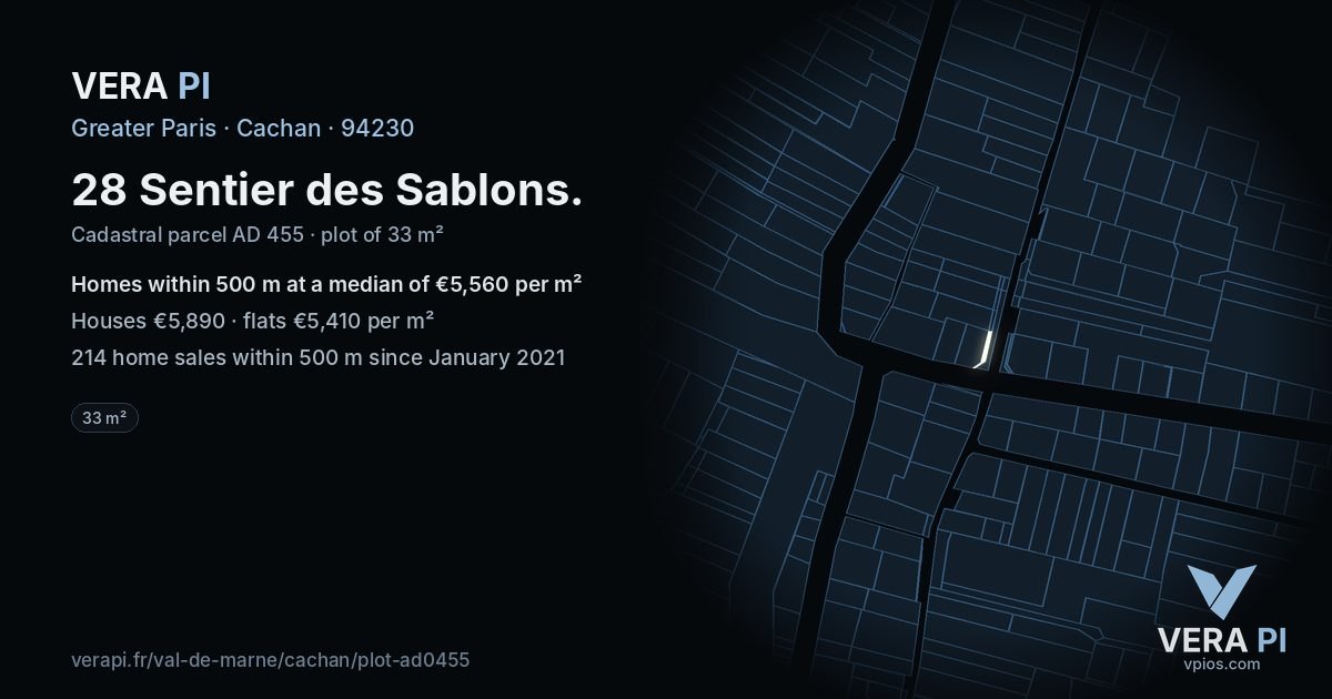 28 Sentier des Sablons, Cachan at night – the plot lit, the parcels around coloured by the prices near them